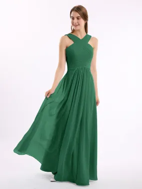 Bretelles Croisées Mousseline Robe avec Taille Empire Vert Foncé