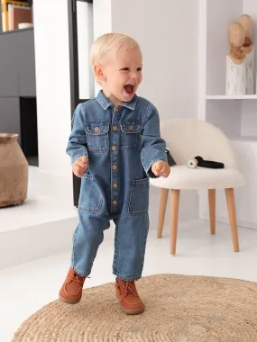 Combinaison bébé en denim stone - Vertbaudet