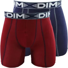 DIM 2 Boxers longs Homme Coton 3D FLEX AIR Rouge craie Bleu denim