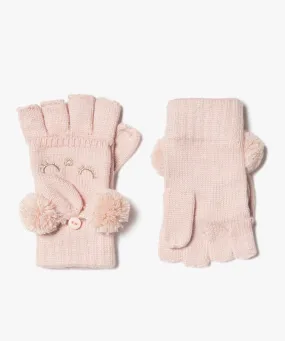 gants fille 2-en-1 avec pompons et details pailletes rose standard