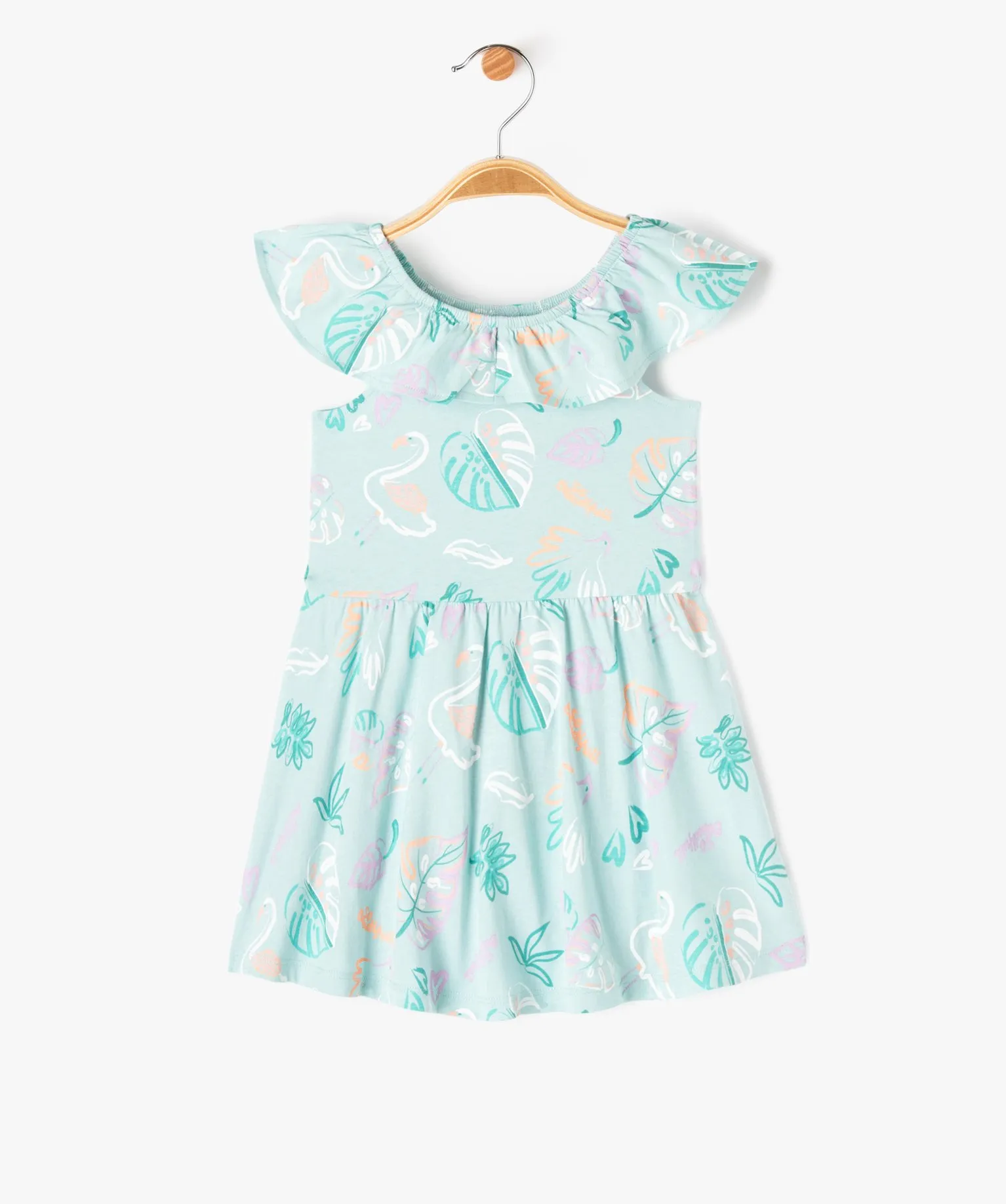 robe a col volante en jersey de coton imprime bebe fille bleu robes