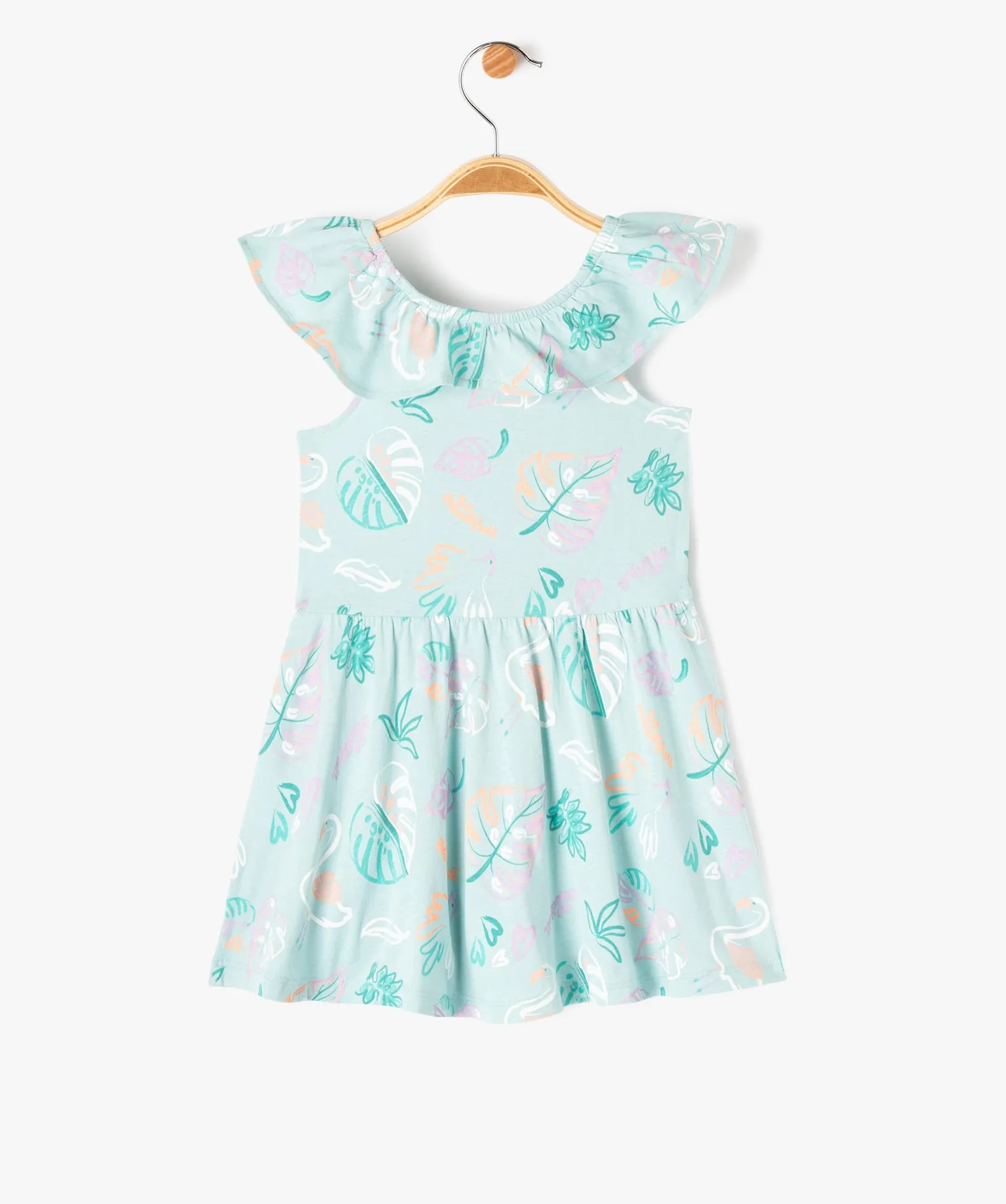 robe a col volante en jersey de coton imprime bebe fille bleu robes