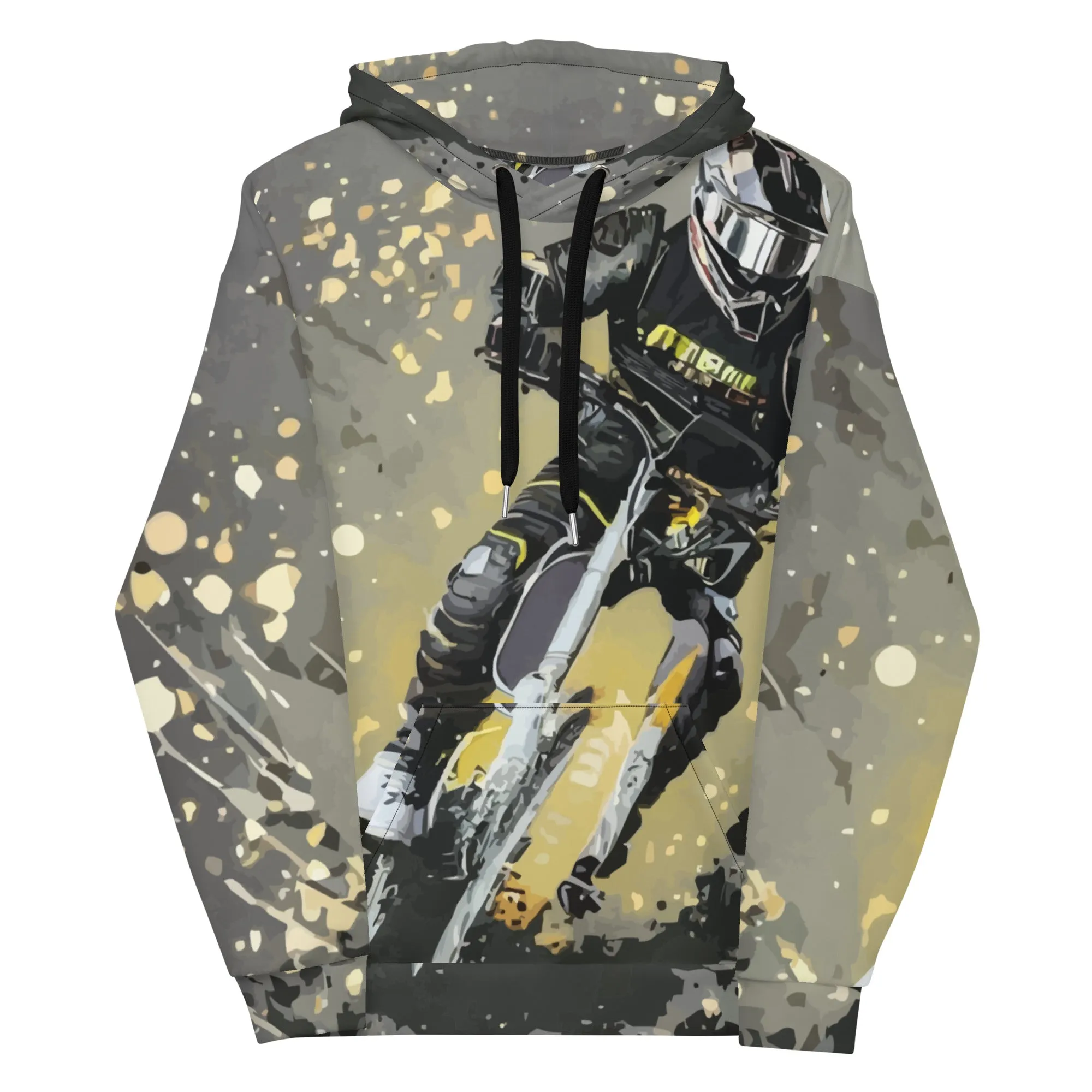 Sweat à Capuche Unisexe Motocross Gris et Jaune