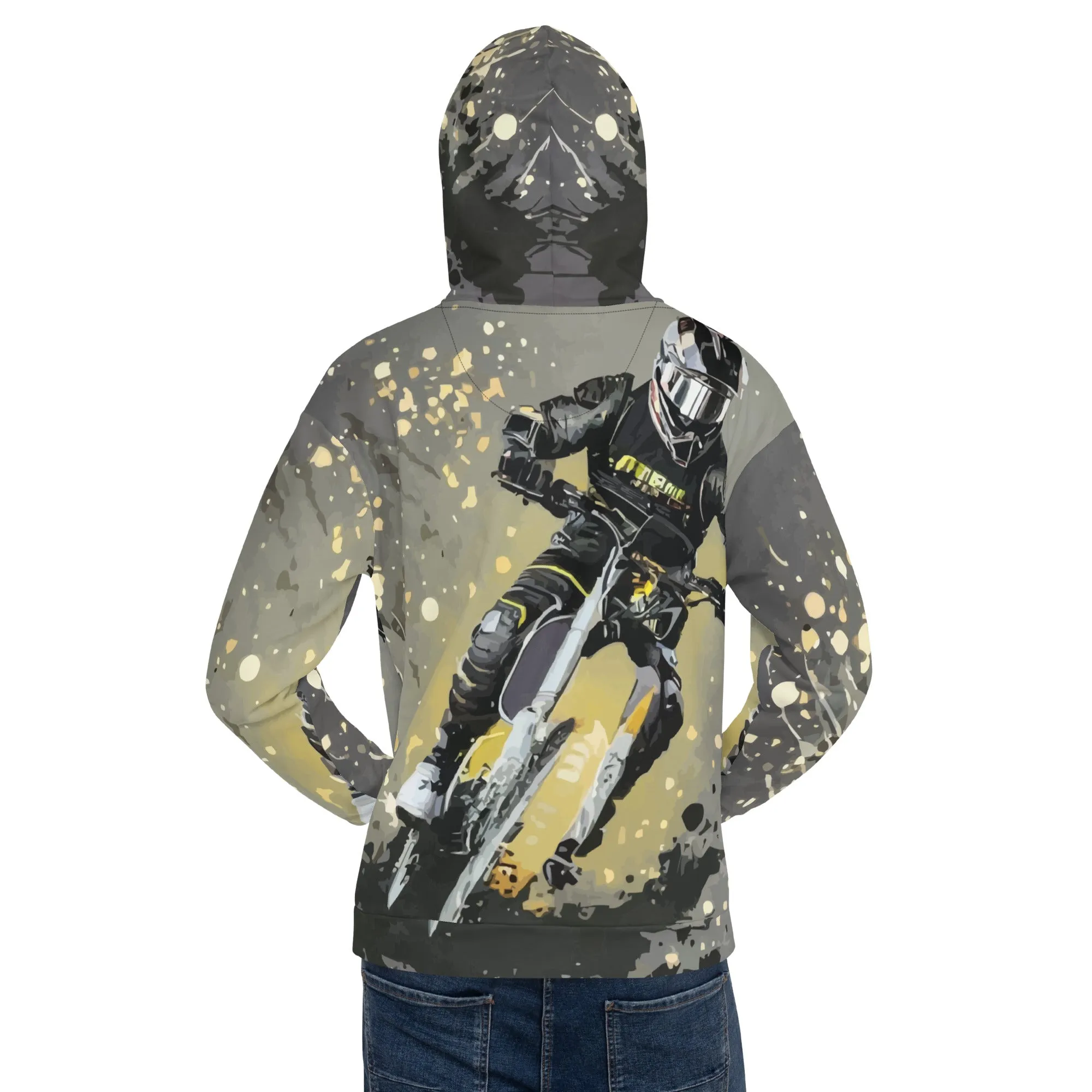 Sweat à Capuche Unisexe Motocross Gris et Jaune